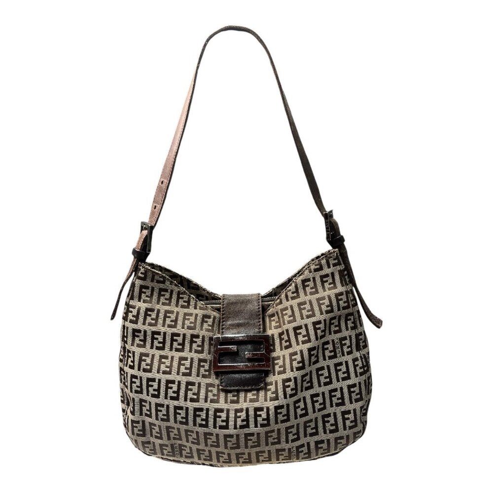 Fendi Zucchino Canvas Hobo Baguette Bag